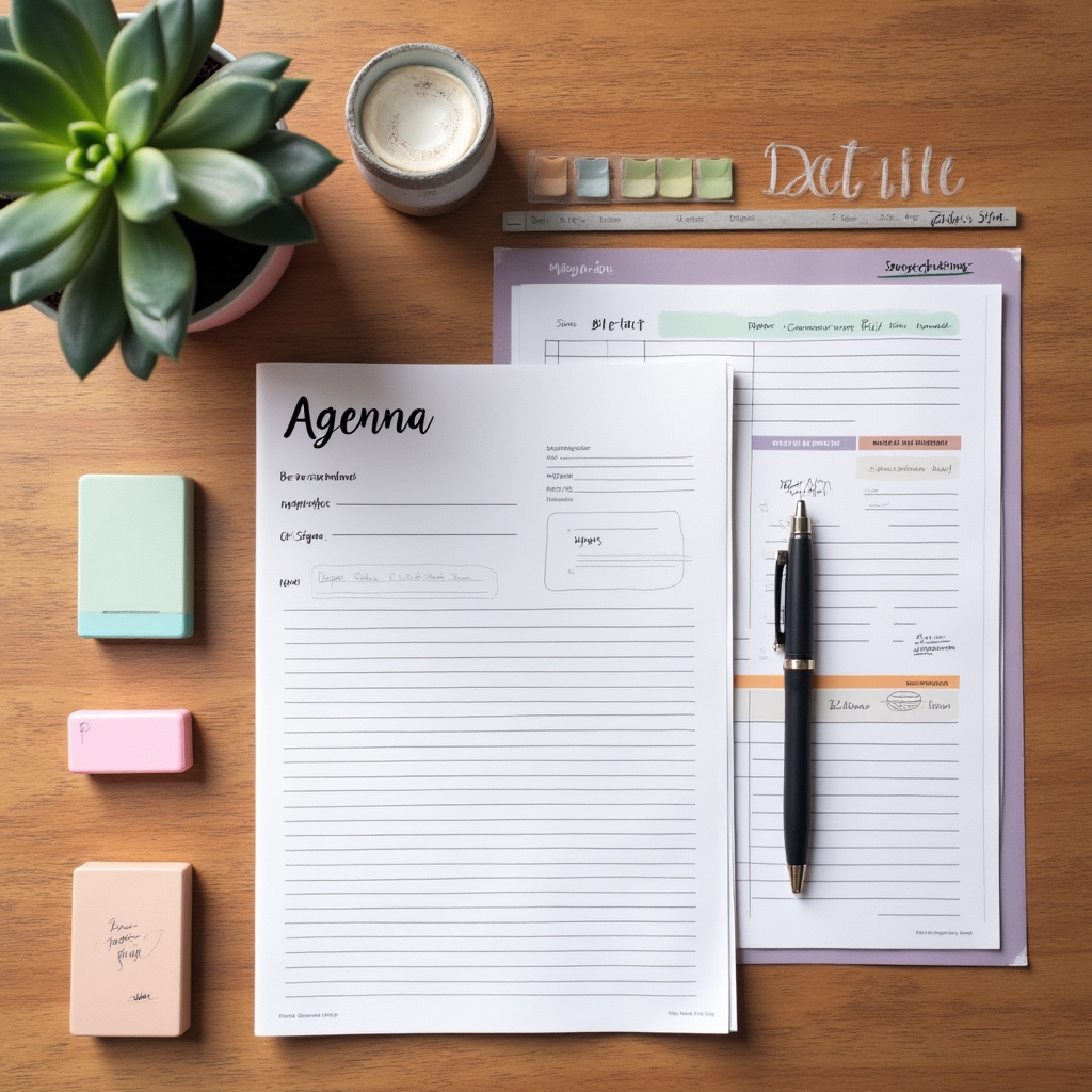 Materiales impresos y agenda de un taller de organización de gastos personales sobre una mesa de trabajo